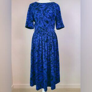 1960s Vintage Blue Floral Print Dress